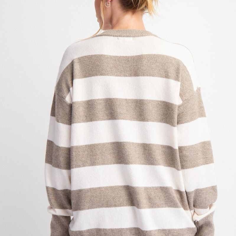 Striped Ribbon Knit Sweater by Easel - Mushroom-Apparel-Easel-LouisGeorge Boutique, Women’s Fashion Boutique Located in Trussville, Alabama