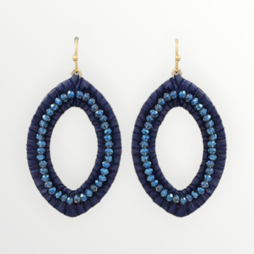 Navy Raffia Oval Drop Earrings-Earrings-LouisGeorge Boutique-LouisGeorge Boutique, Women’s Fashion Boutique Located in Trussville, Alabama