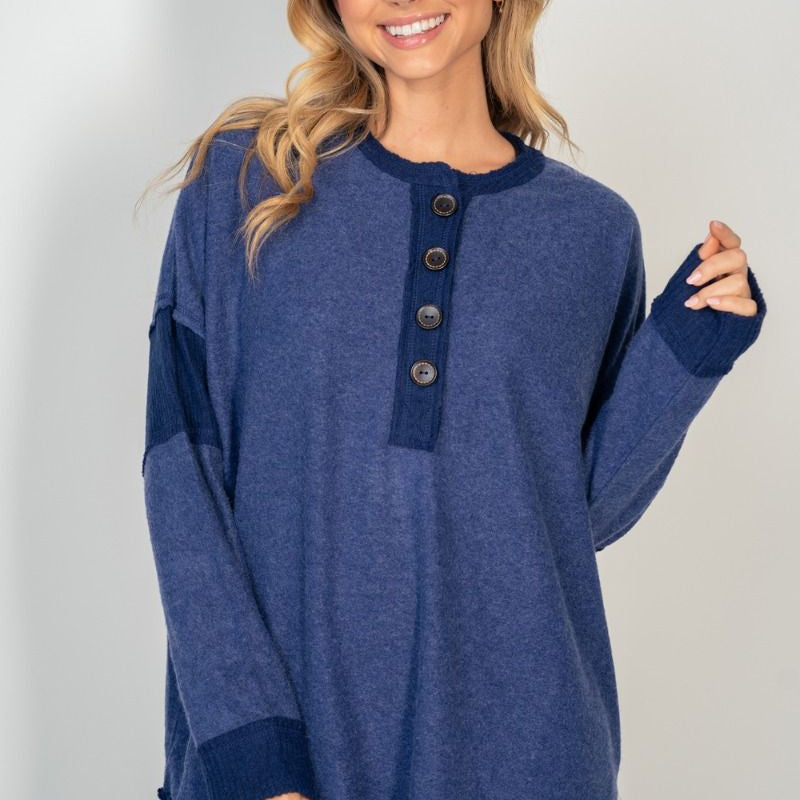 Ultra Soft Brushed Pullover - Navy - Plus/Regular-Sweater-White Birch-LouisGeorge Boutique, Women’s Fashion Boutique Located in Trussville, Alabama