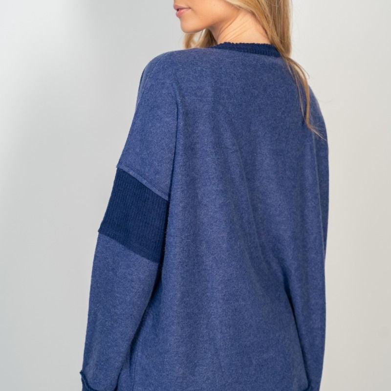 Ultra Soft Brushed Pullover - Navy - Plus/Regular-Sweater-White Birch-LouisGeorge Boutique, Women’s Fashion Boutique Located in Trussville, Alabama