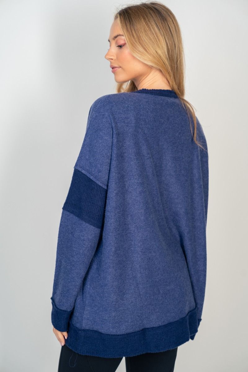 Ultra Soft Brushed Pullover - Navy - Plus/Regular-Sweater-White Birch-LouisGeorge Boutique, Women’s Fashion Boutique Located in Trussville, Alabama