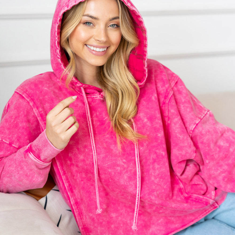 Mineral Wash Hooded Pullover - Pink - Plus/Regular-Sweater-White Birch-LouisGeorge Boutique, Women’s Fashion Boutique Located in Trussville, Alabama