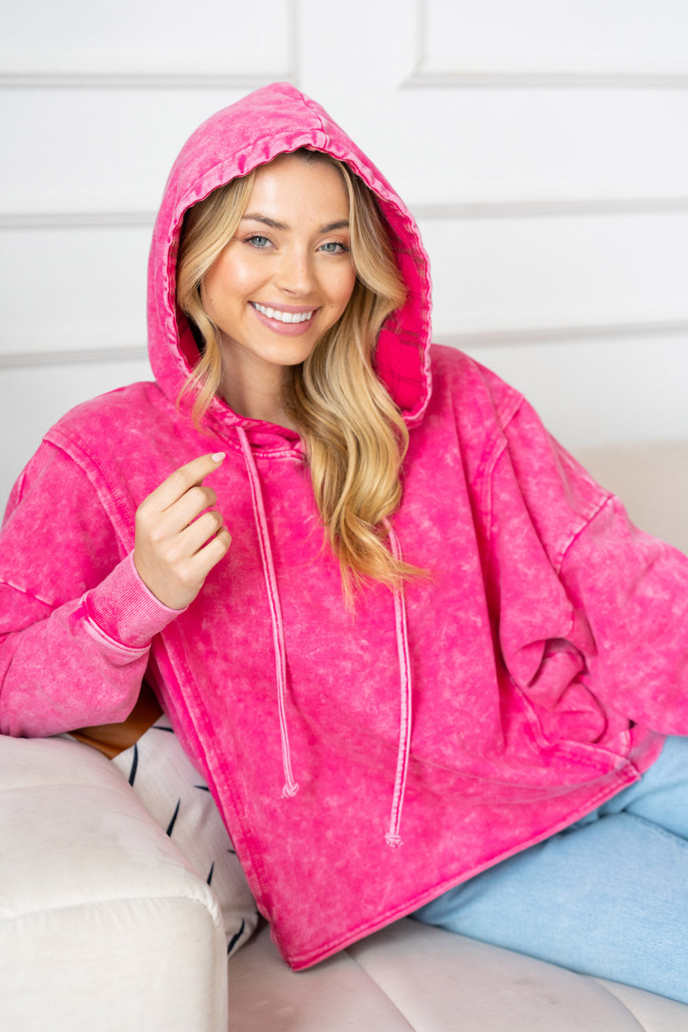 Mineral Wash Hooded Pullover - Pink - Plus/Regular-Sweater-White Birch-LouisGeorge Boutique, Women’s Fashion Boutique Located in Trussville, Alabama