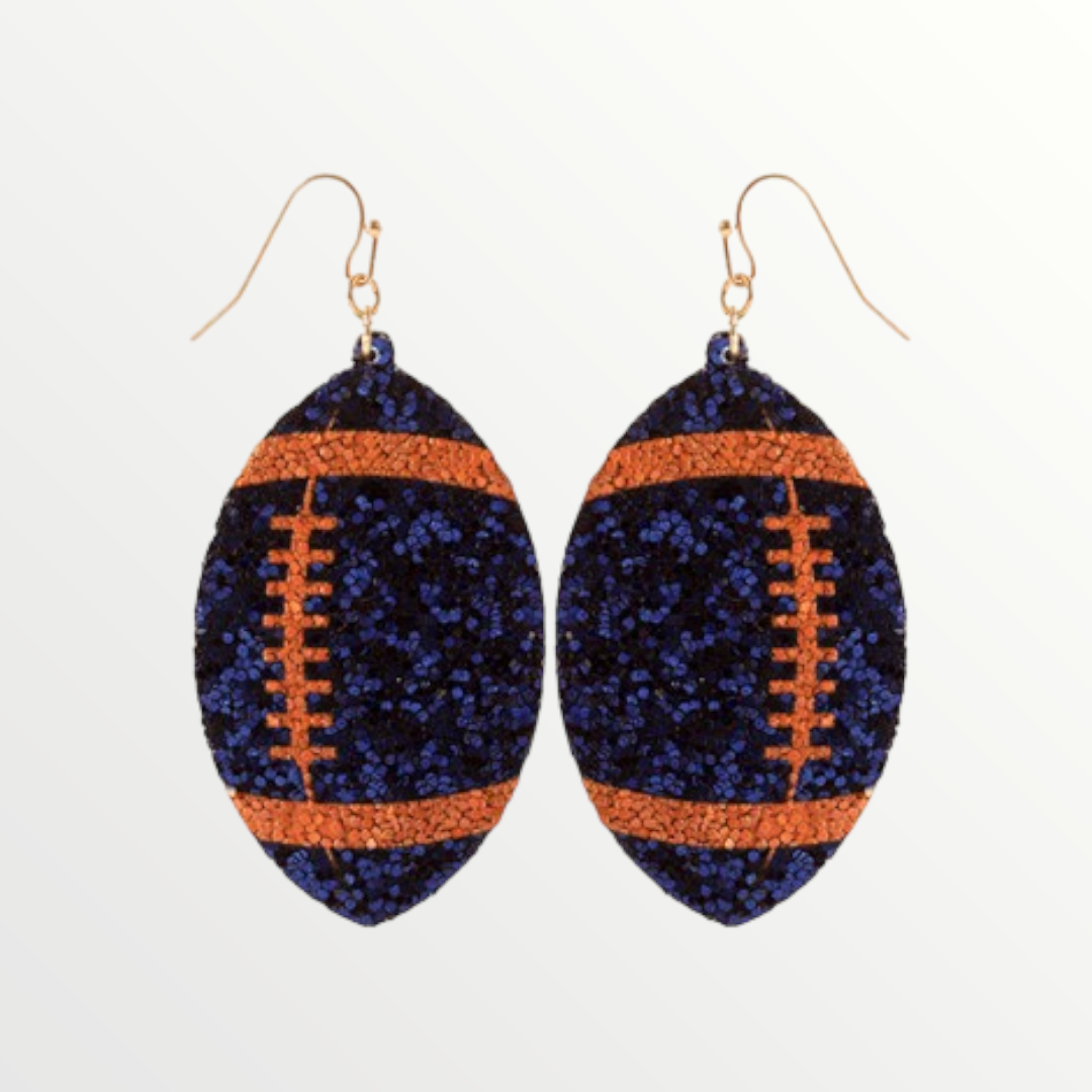 Orange & Navy Football Glitter Earrings-Earrings-LouisGeorge Boutique-LouisGeorge Boutique, Women’s Fashion Boutique Located in Trussville, Alabama