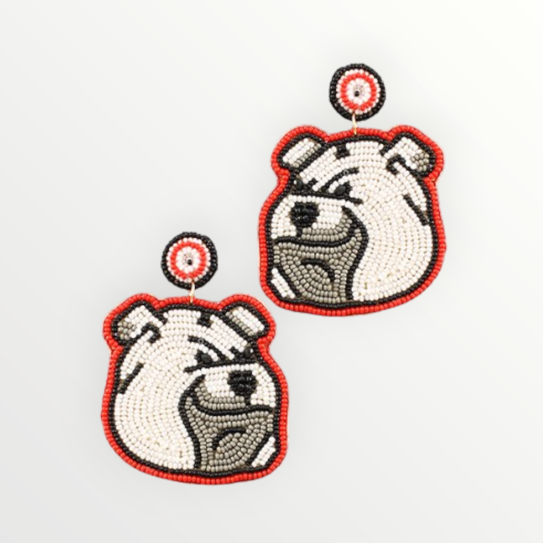 Red & Black Bulldog Beaded Earrings-Earrings-LouisGeorge Boutique-LouisGeorge Boutique, Women’s Fashion Boutique Located in Trussville, Alabama