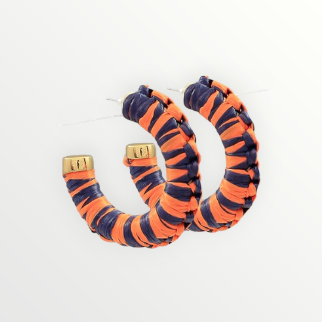 Orange & Navy Bold Raffia Hoops-Earrings-LouisGeorge Boutique-LouisGeorge Boutique, Women’s Fashion Boutique Located in Trussville, Alabama