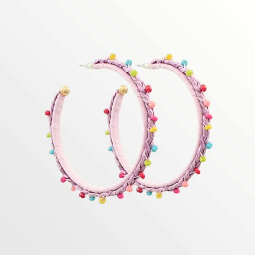 Confetti Lavender Raffia Hoops-Earrings-LouisGeorge Boutique-LouisGeorge Boutique, Women’s Fashion Boutique Located in Trussville, Alabama