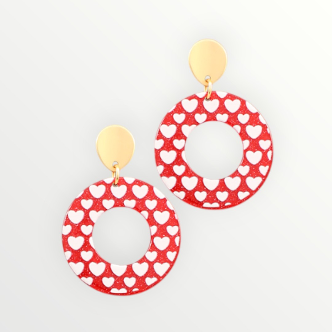 Red & White Heart Drop Earrings-Earrings-LouisGeorge Boutique-LouisGeorge Boutique, Women’s Fashion Boutique Located in Trussville, Alabama