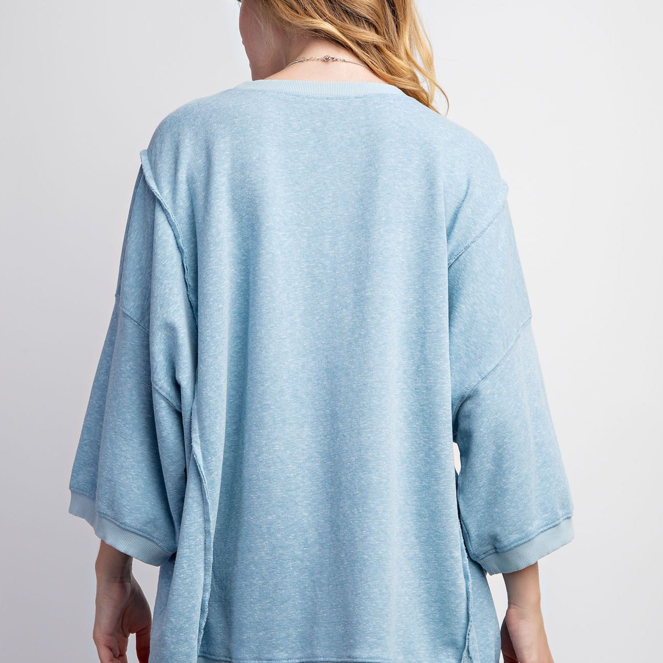 Sky Blue Banded Bottom Knit Top by Easel - Plus/Regular-Apparel-Easel-LouisGeorge Boutique, Women’s Fashion Boutique Located in Trussville, Alabama