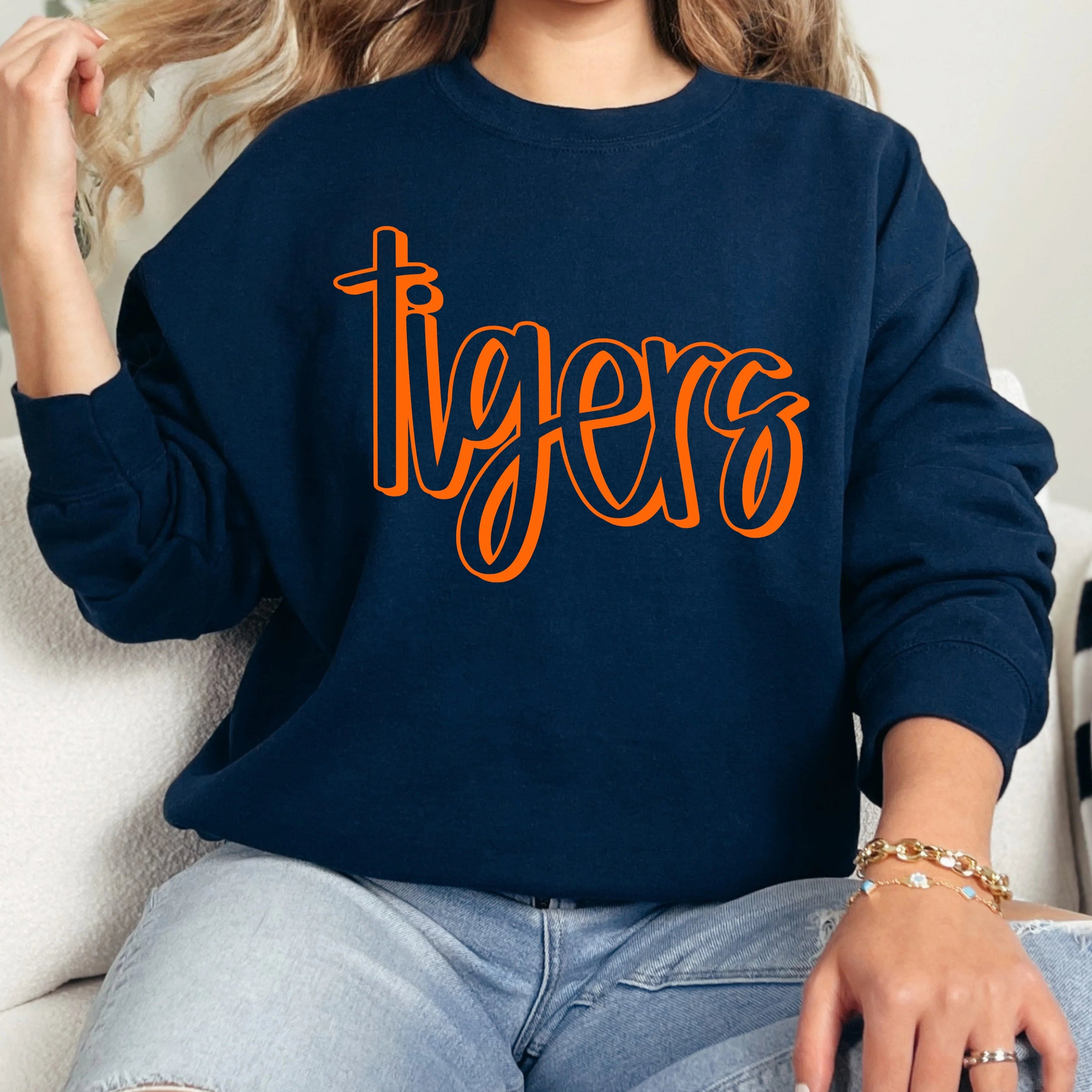 Auburn TIGERS Puff Print Sweatshirt - Navy - Plus/Regular-Apparel-LouisGeorge Boutique-LouisGeorge Boutique, Women’s Fashion Boutique Located in Trussville, Alabama