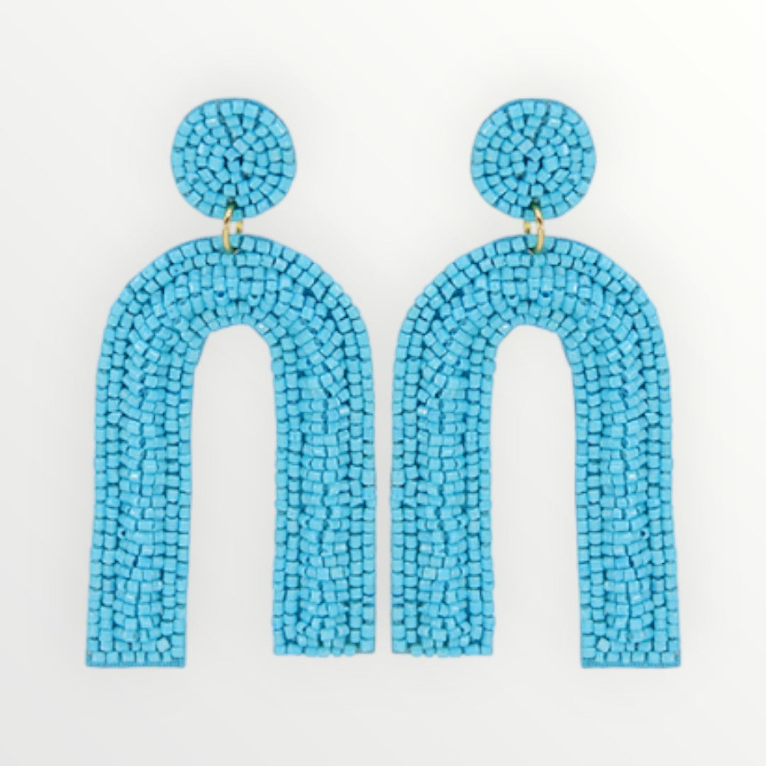 Aqua Beaded Arch Earrings-Earrings-LouisGeorge Boutique-LouisGeorge Boutique, Women’s Fashion Boutique Located in Trussville, Alabama