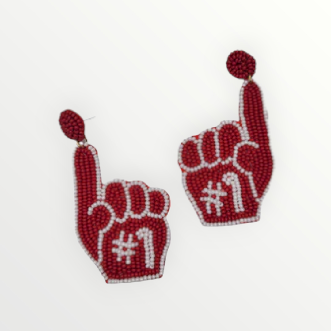 Red & White #1 Fan Beaded Earrings-Earrings-LouisGeorge Boutique-LouisGeorge Boutique, Women’s Fashion Boutique Located in Trussville, Alabama