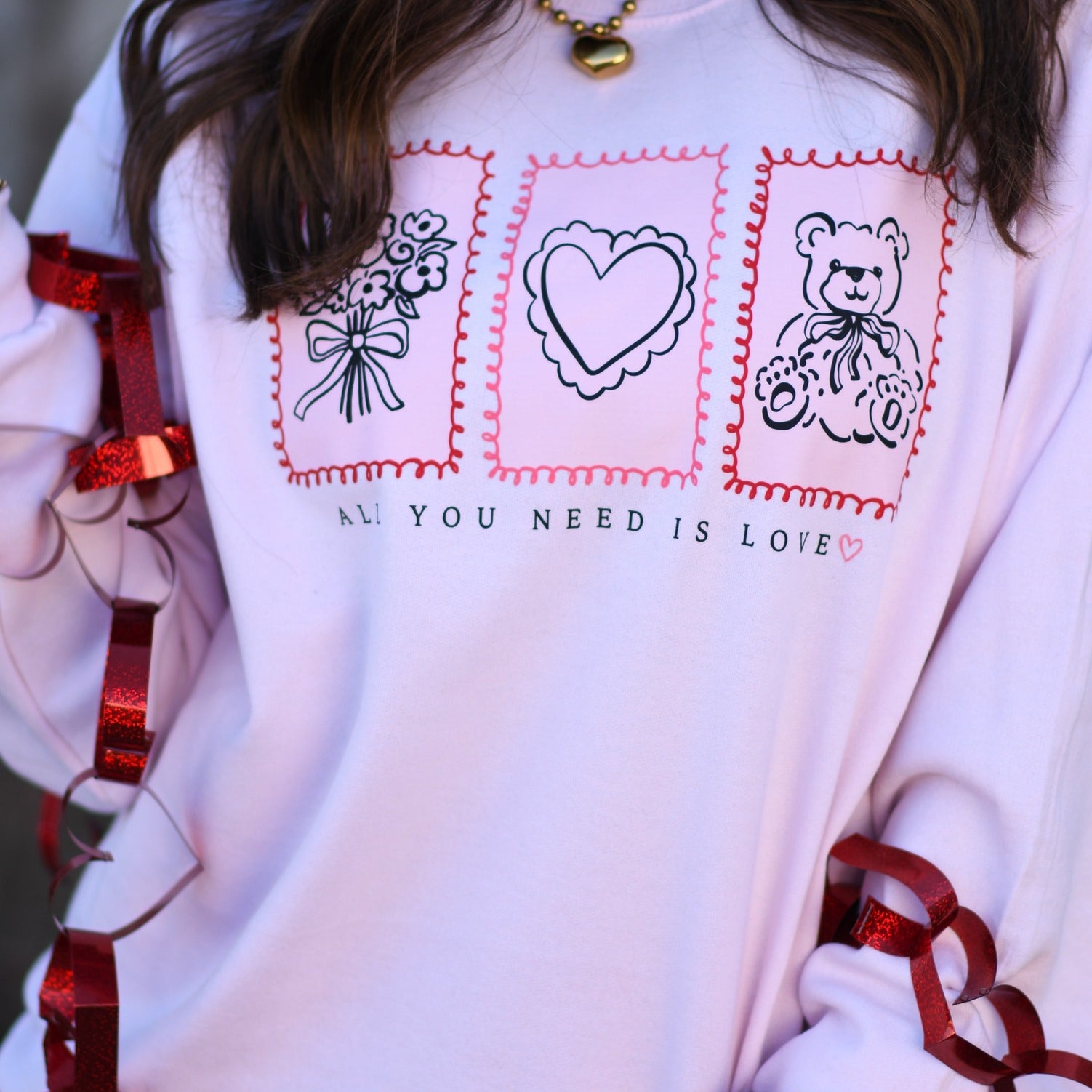 All You Need is Love Sweatshirt - Pale Pink - Plus/Regular-Graphic Tee-LouisGeorge Boutique-LouisGeorge Boutique, Women’s Fashion Boutique Located in Trussville, Alabama