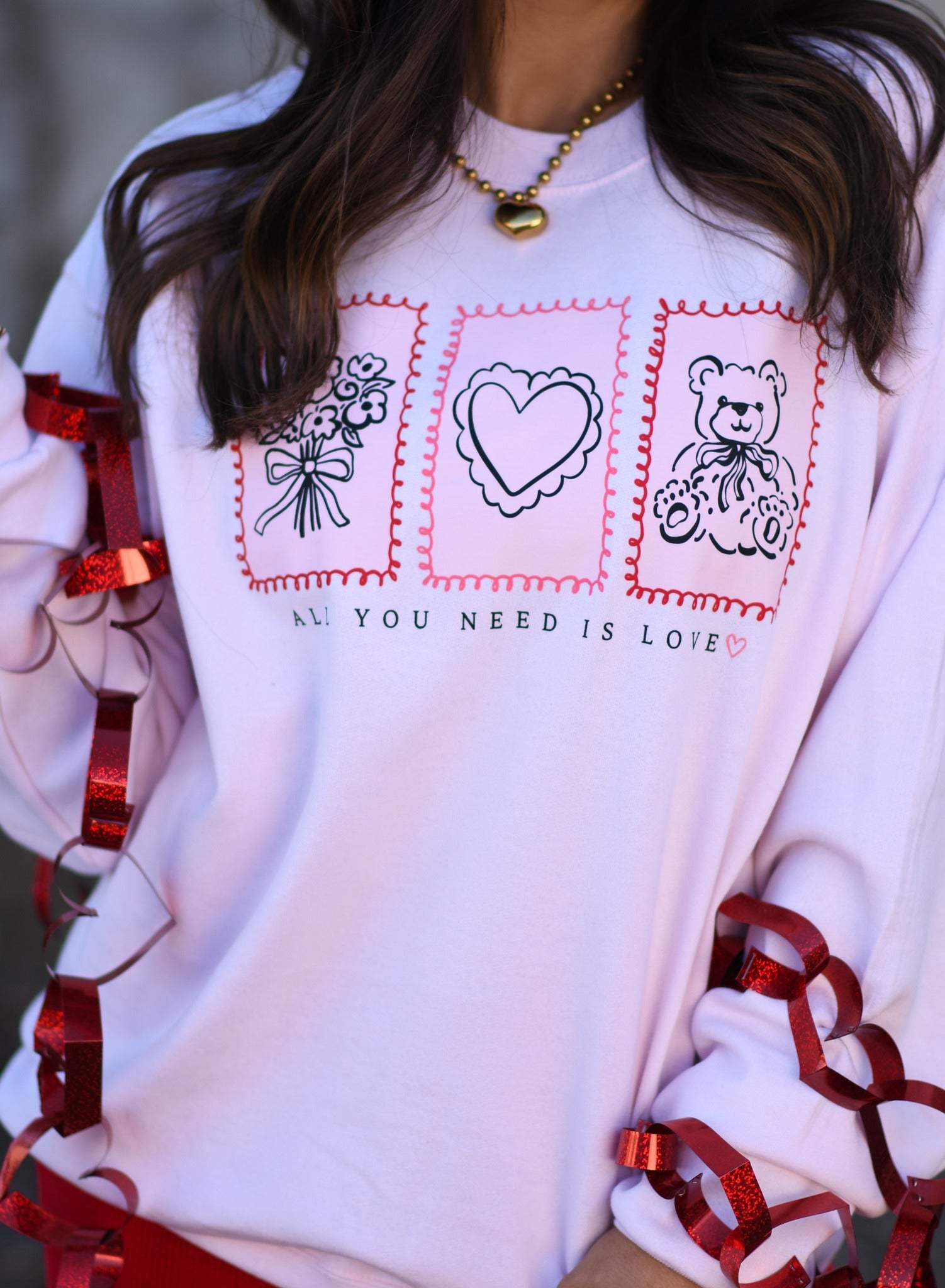 All You Need is Love Sweatshirt - Pale Pink - Plus/Regular-Graphic Tee-LouisGeorge Boutique-LouisGeorge Boutique, Women’s Fashion Boutique Located in Trussville, Alabama