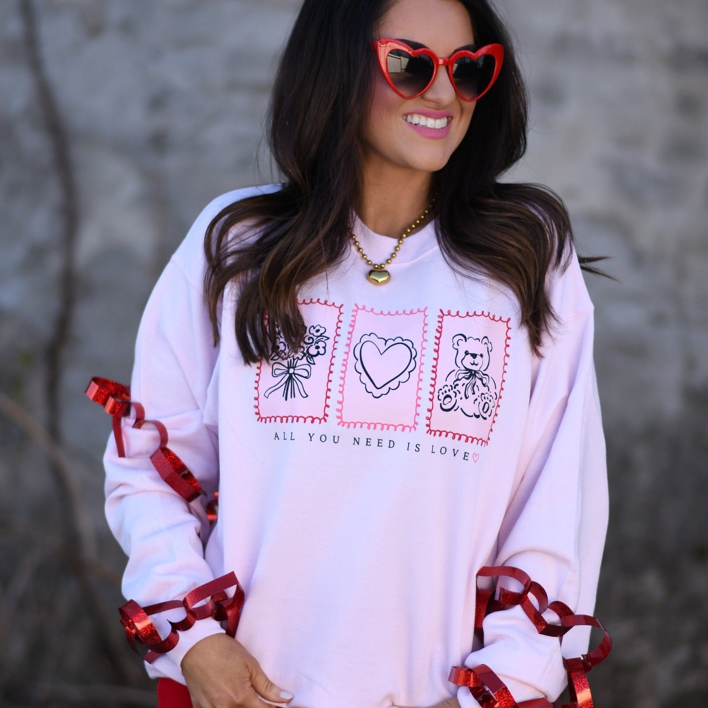 All You Need is Love Sweatshirt - Pale Pink - Plus/Regular-Graphic Tee-LouisGeorge Boutique-LouisGeorge Boutique, Women’s Fashion Boutique Located in Trussville, Alabama