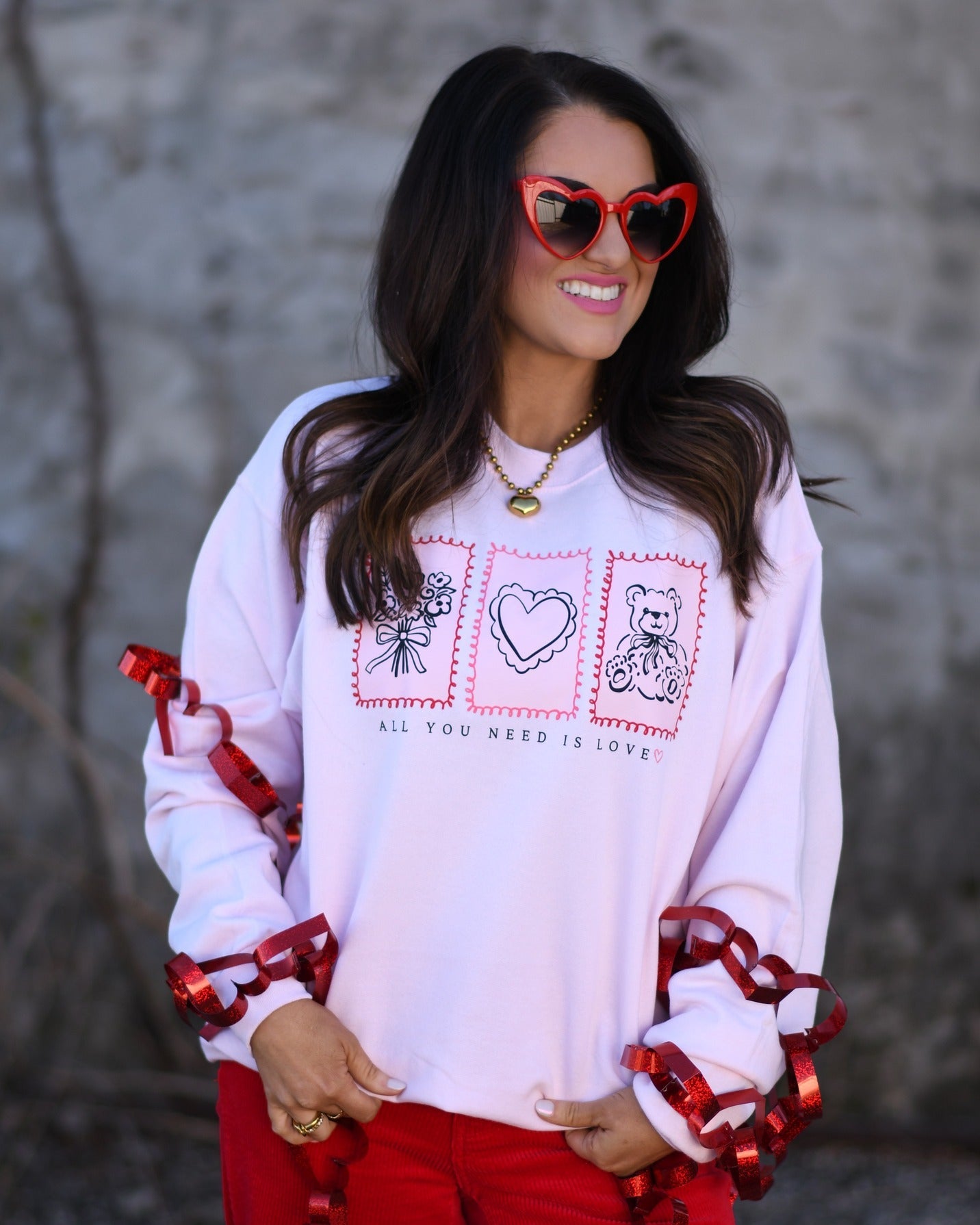 All You Need is Love Sweatshirt - Pale Pink - Plus/Regular-Graphic Tee-LouisGeorge Boutique-LouisGeorge Boutique, Women’s Fashion Boutique Located in Trussville, Alabama