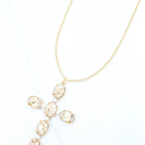 Gregory Glass Stone Cross Necklace Champagne-Necklaces-LouisGeorge Boutique-LouisGeorge Boutique, Women’s Fashion Boutique Located in Trussville, Alabama