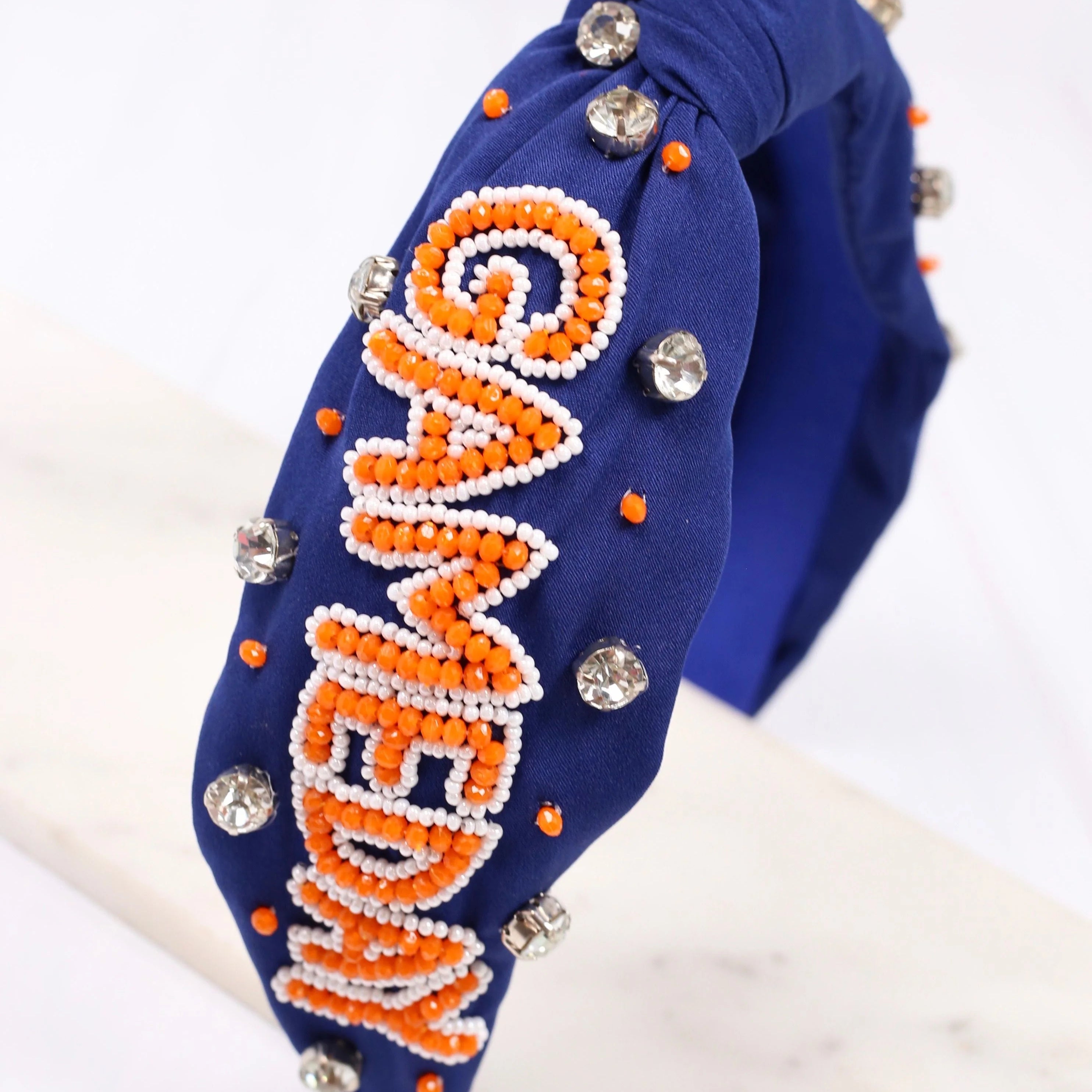Gameday Embellished Headband - Orange & Navy-Headbands-LouisGeorge Boutique-LouisGeorge Boutique, Women’s Fashion Boutique Located in Trussville, Alabama