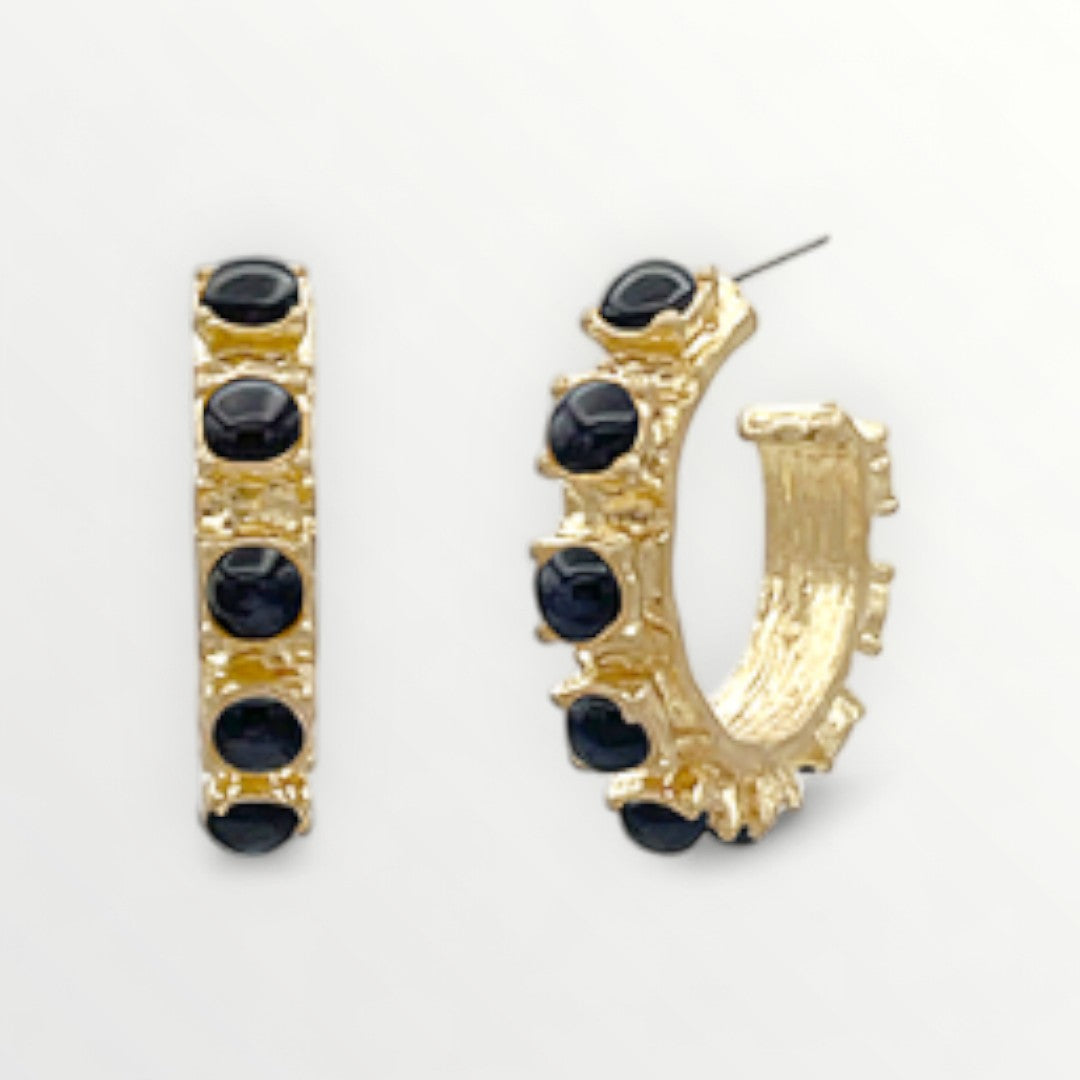 Black Antique Dotted Stone Hoops-Earrings-LouisGeorge Boutique-LouisGeorge Boutique, Women’s Fashion Boutique Located in Trussville, Alabama