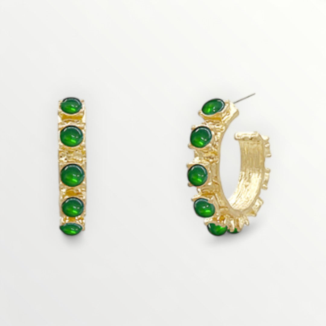 Dark Green Antique Dotted Stone Hoops-Earrings-LouisGeorge Boutique-LouisGeorge Boutique, Women’s Fashion Boutique Located in Trussville, Alabama