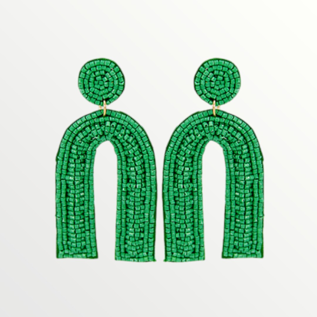 Kelly Green Beaded Arch Earrings-Earrings-LouisGeorge Boutique-LouisGeorge Boutique, Women’s Fashion Boutique Located in Trussville, Alabama