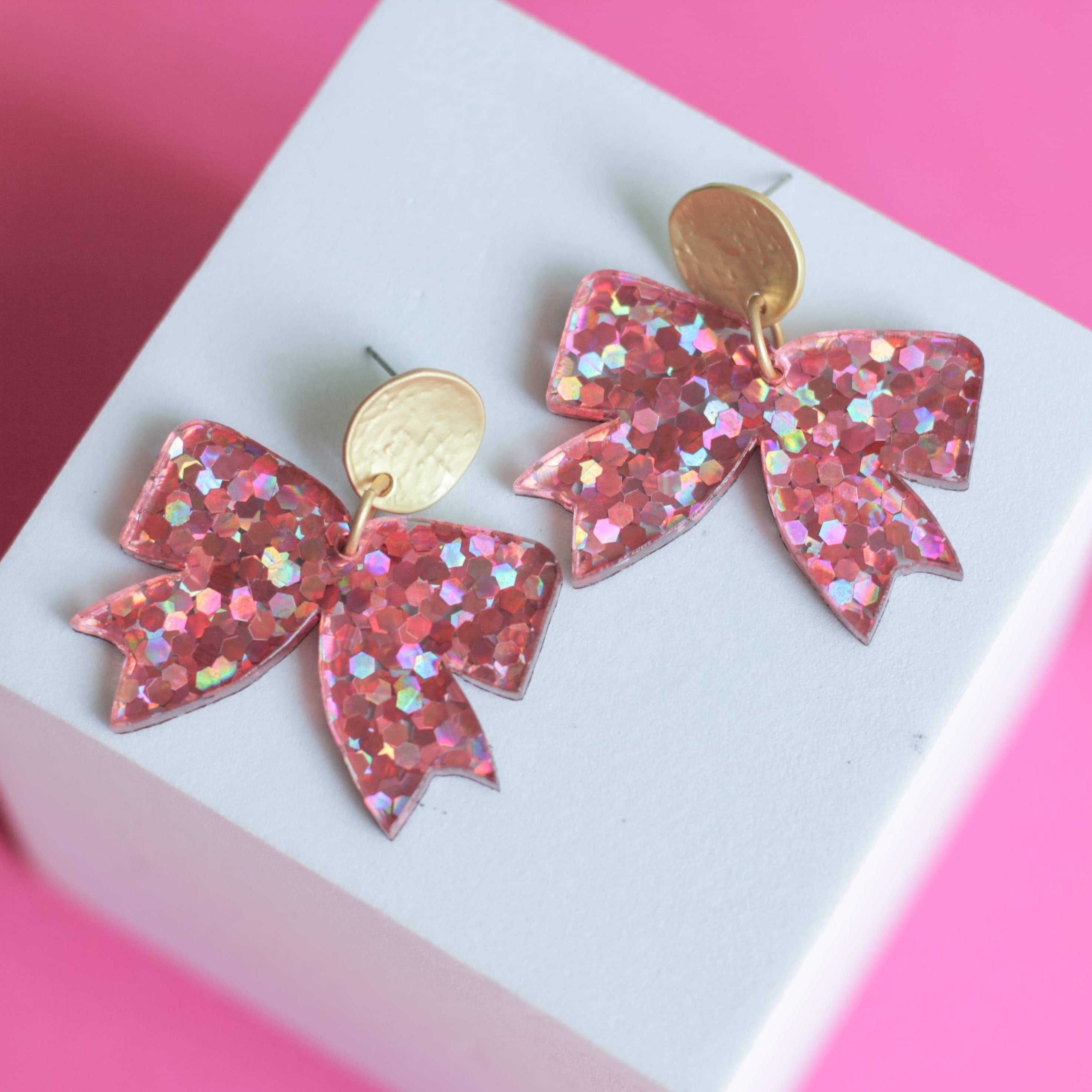 Pink Confetti Bow Earrings-Earrings-WMG-LouisGeorge Boutique, Women’s Fashion Boutique Located in Trussville, Alabama