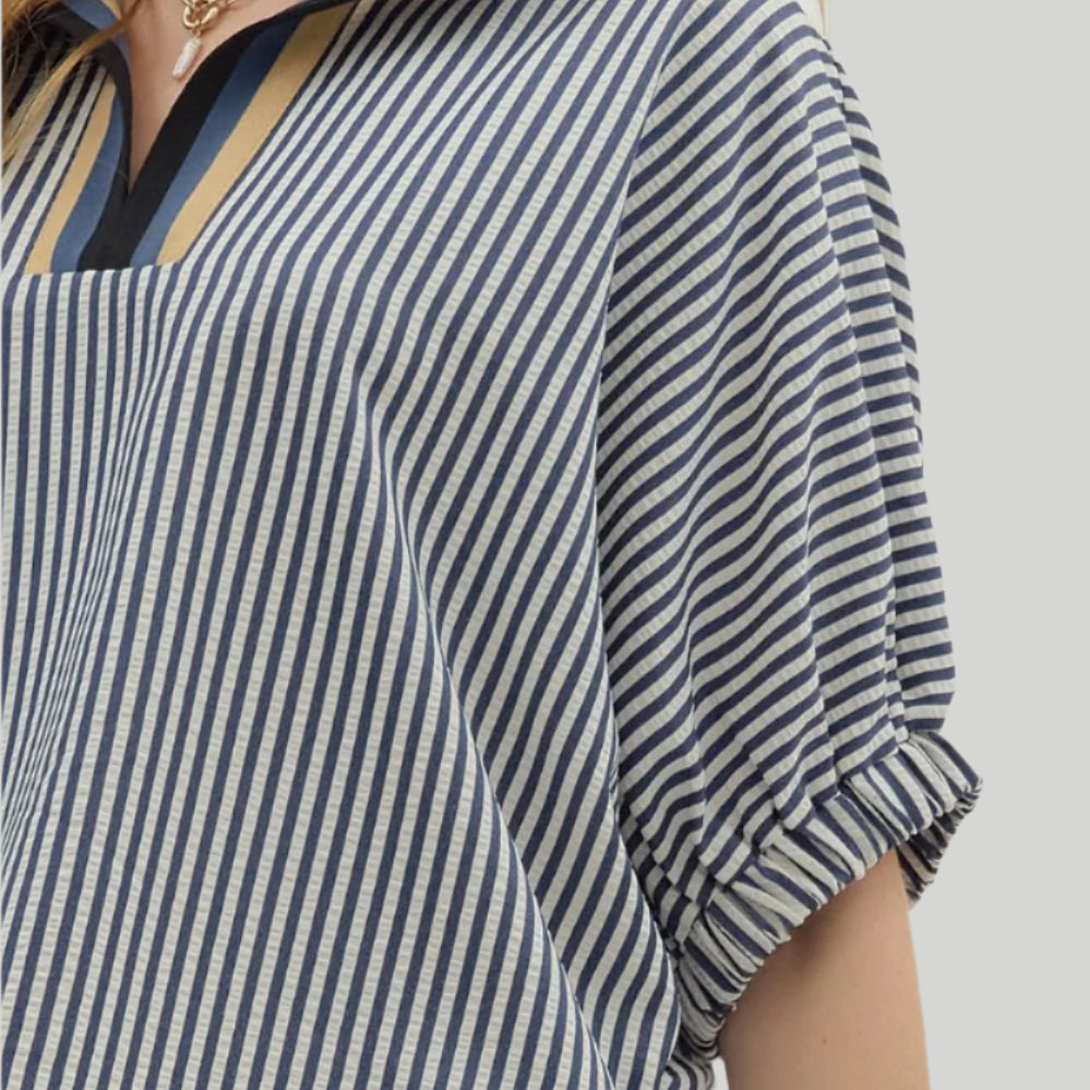 Navy Multi-Stripe Dolman Top - Plus/Regular-Apparel-Entro-LouisGeorge Boutique, Women’s Fashion Boutique Located in Trussville, Alabama