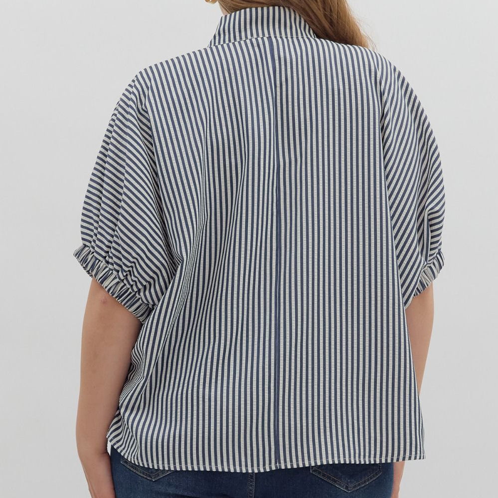 Navy Multi-Stripe Dolman Top - Plus/Regular-Apparel-Entro-LouisGeorge Boutique, Women’s Fashion Boutique Located in Trussville, Alabama
