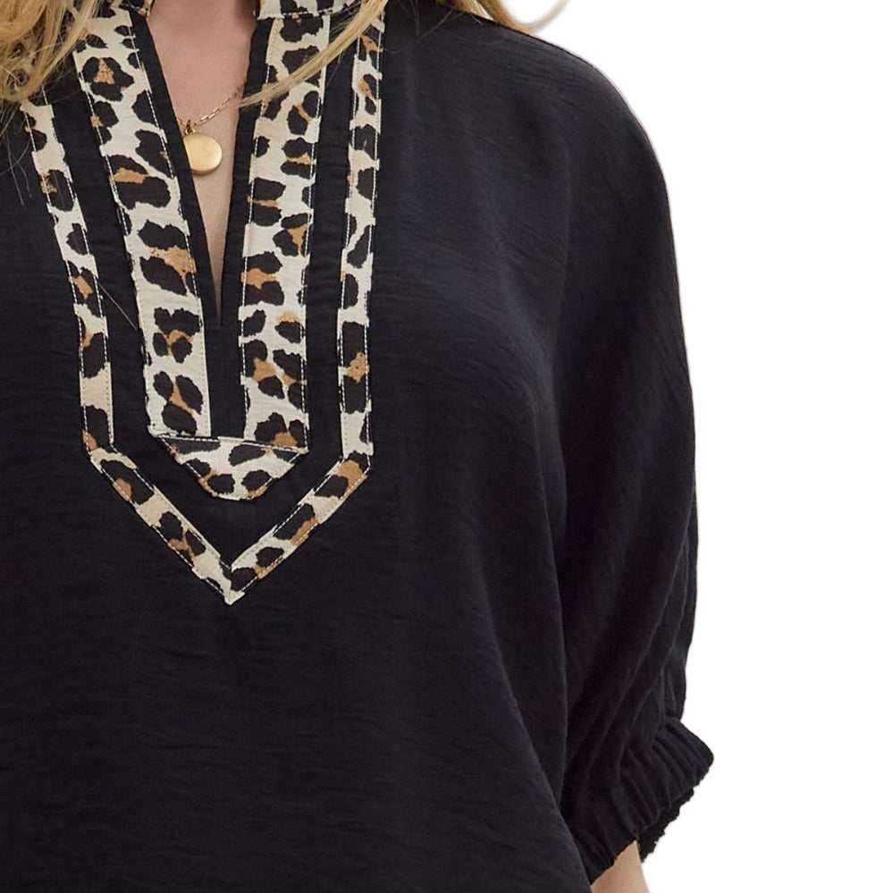 Black Leopard Print Accent Dolman Top - Plus/Regular-Apparel-Entro-LouisGeorge Boutique, Women’s Fashion Boutique Located in Trussville, Alabama