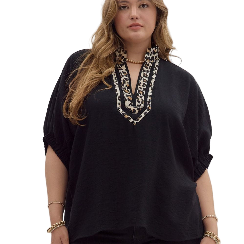 Black Leopard Print Accent Dolman Top - Plus/Regular-Apparel-Entro-LouisGeorge Boutique, Women’s Fashion Boutique Located in Trussville, Alabama
