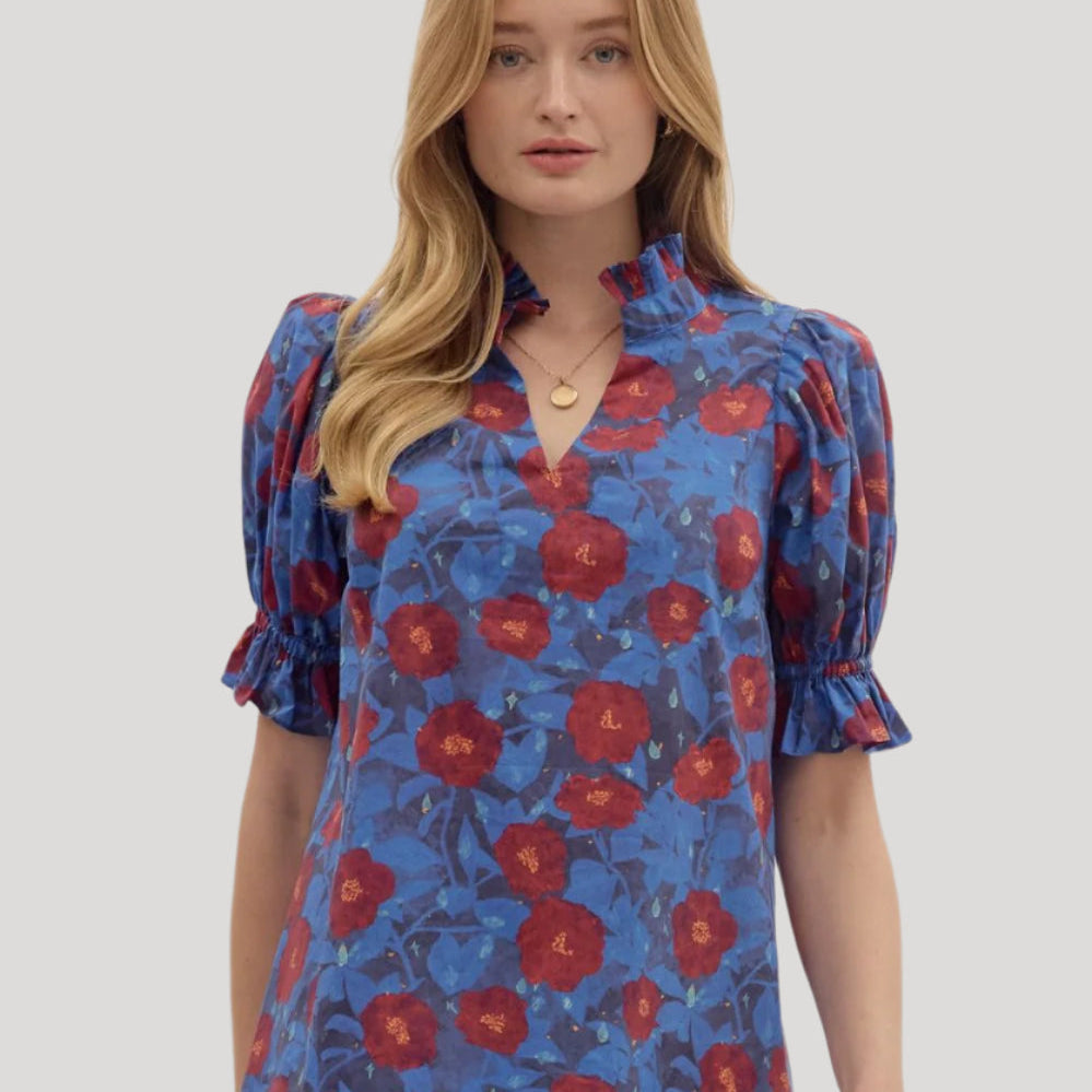 Midnight Floral Puff Sleeve Top - Plus/Regular-Apparel-Entro-LouisGeorge Boutique, Women’s Fashion Boutique Located in Trussville, Alabama