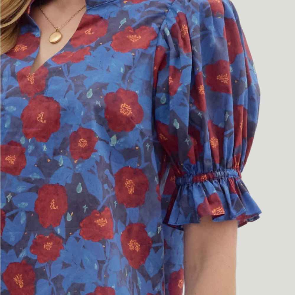 Midnight Floral Puff Sleeve Top - Plus/Regular-Apparel-Entro-LouisGeorge Boutique, Women’s Fashion Boutique Located in Trussville, Alabama