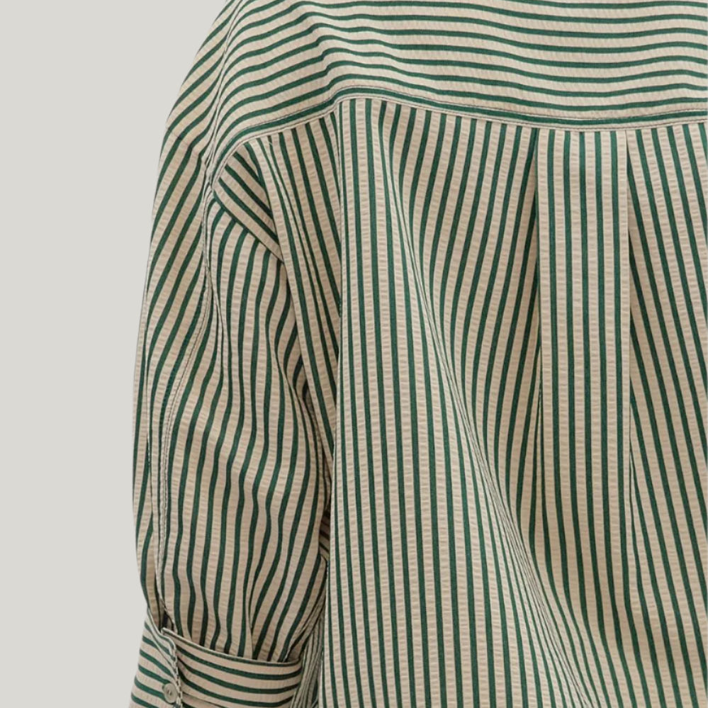 Green Striped Button-Up Top - Plus/Regular-Apparel-Entro-LouisGeorge Boutique, Women’s Fashion Boutique Located in Trussville, Alabama