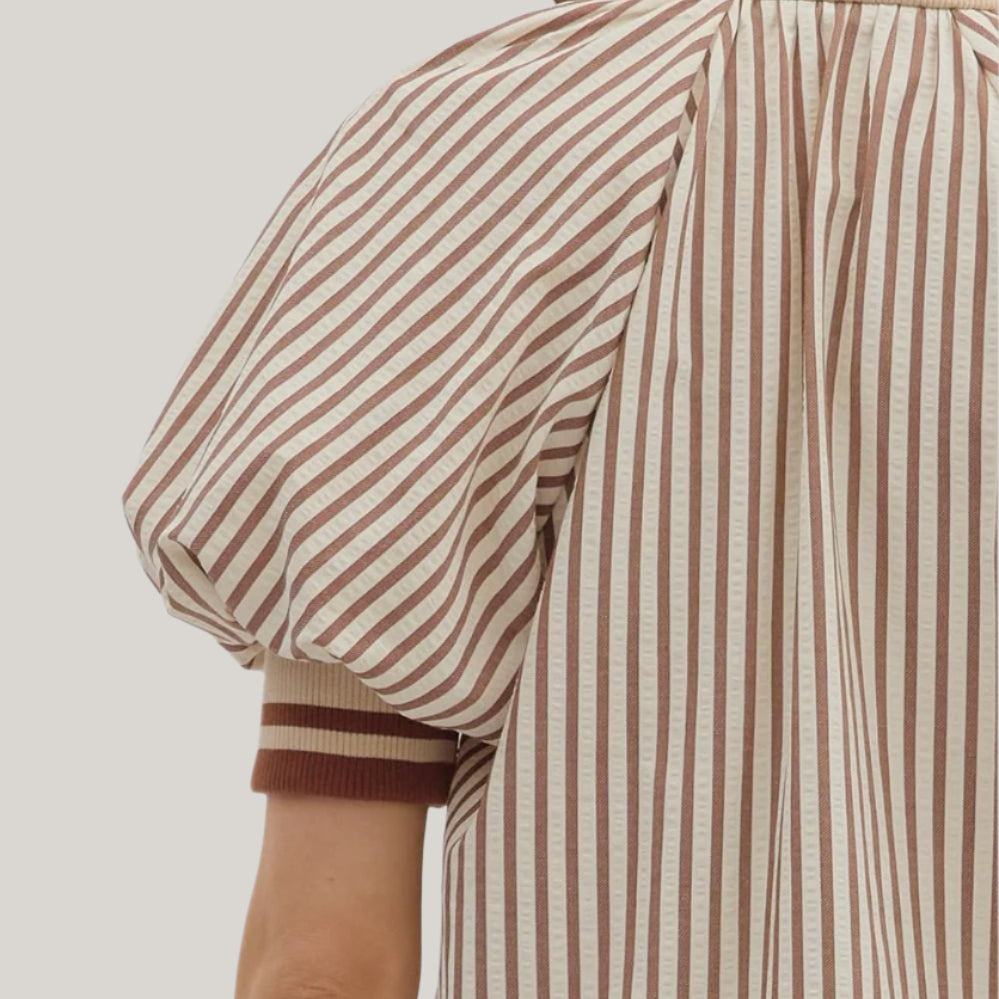 Caramel Stripe Half-Zip Top-Apparel-Entro-LouisGeorge Boutique, Women’s Fashion Boutique Located in Trussville, Alabama