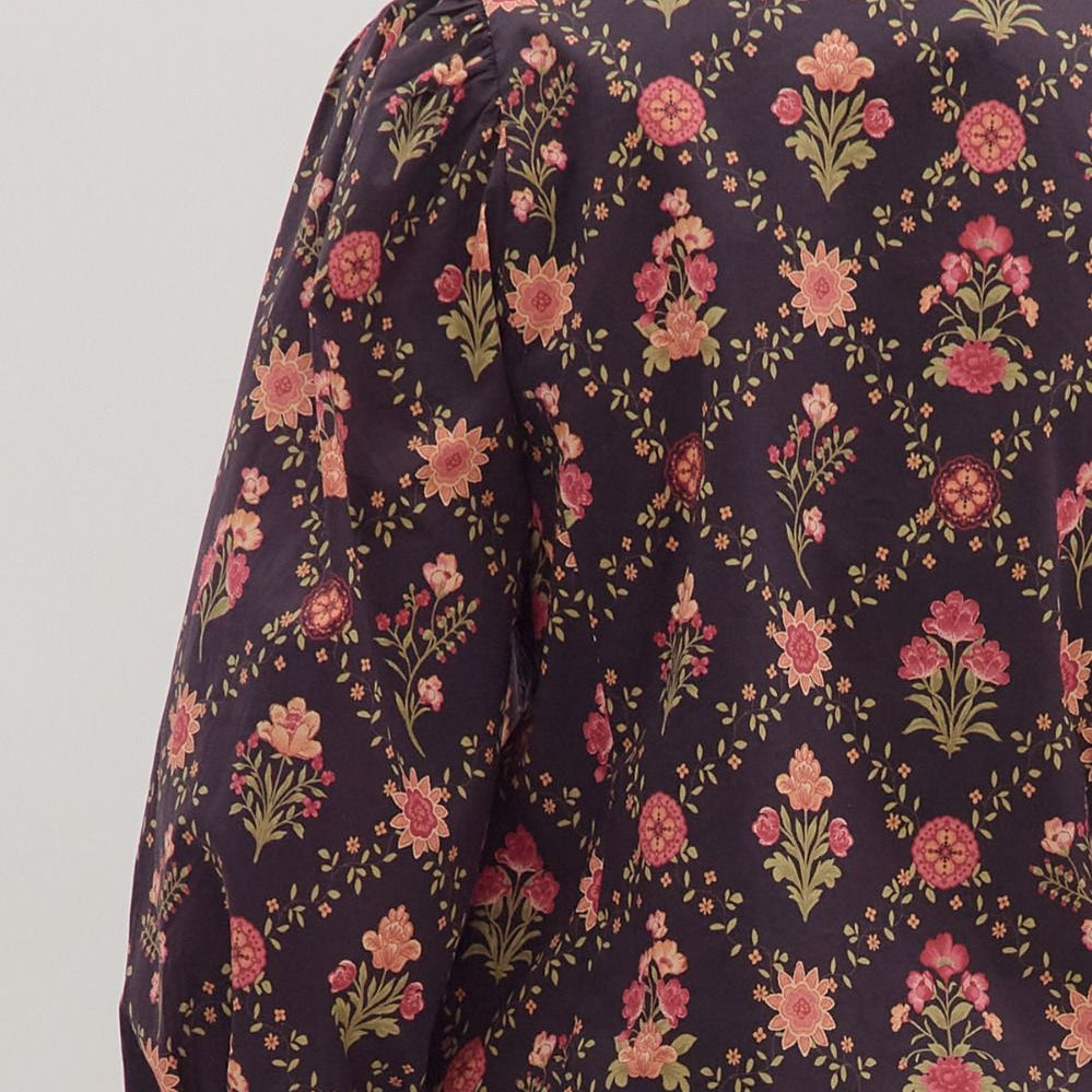 Floral Print Ruffle Trim V Neck Top - Dark Navy - Plus/Regular-Apparel-Entro-LouisGeorge Boutique, Women’s Fashion Boutique Located in Trussville, Alabama