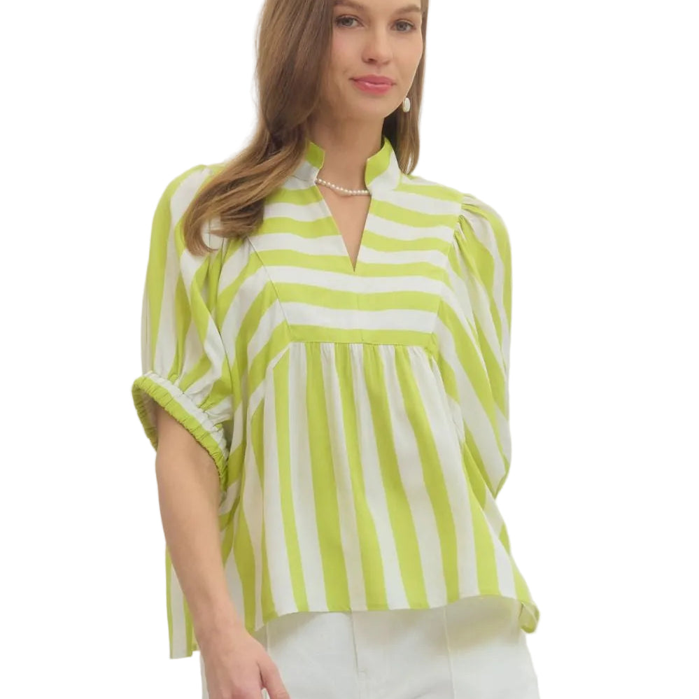 Stripe Print Short Sleeve Top - Lime - Plus & Regular-Apparel-Entro-LouisGeorge Boutique, Women’s Fashion Boutique Located in Trussville, Alabama