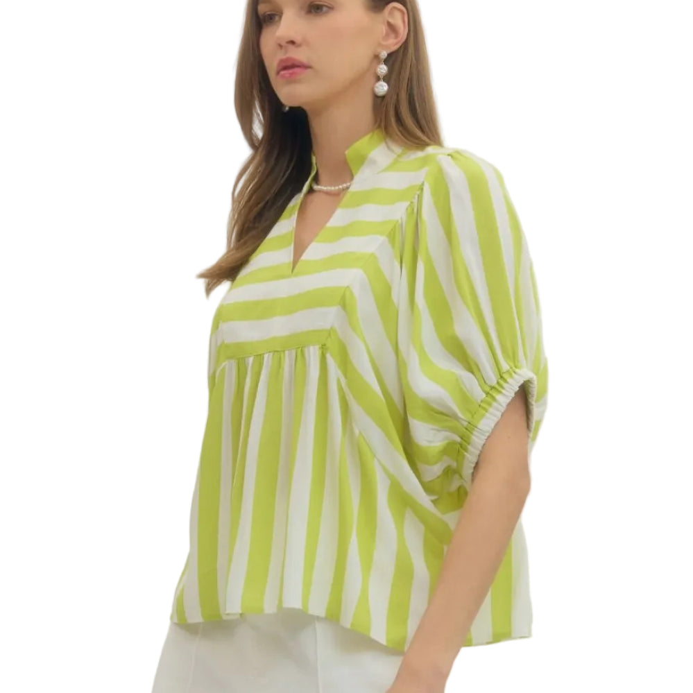 Stripe Print Short Sleeve Top - Lime - Plus & Regular-Apparel-Entro-LouisGeorge Boutique, Women’s Fashion Boutique Located in Trussville, Alabama