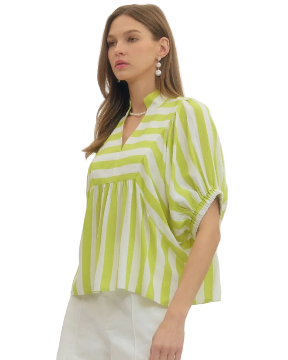 Stripe Print Short Sleeve Top - Lime - Plus & Regular-Apparel-Entro-LouisGeorge Boutique, Women’s Fashion Boutique Located in Trussville, Alabama