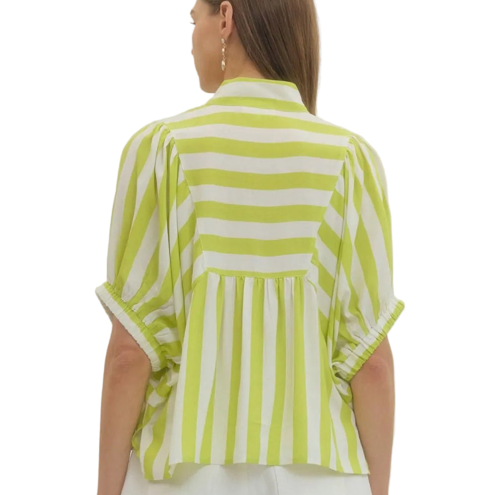 Stripe Print Short Sleeve Top - Lime - Plus & Regular-Apparel-Entro-LouisGeorge Boutique, Women’s Fashion Boutique Located in Trussville, Alabama