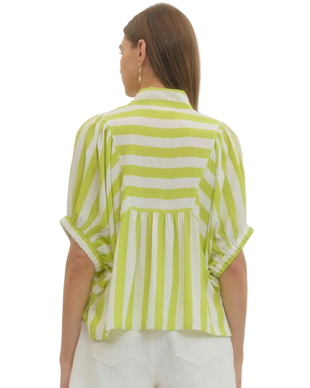 Stripe Print Short Sleeve Top - Lime - Plus & Regular-Apparel-Entro-LouisGeorge Boutique, Women’s Fashion Boutique Located in Trussville, Alabama