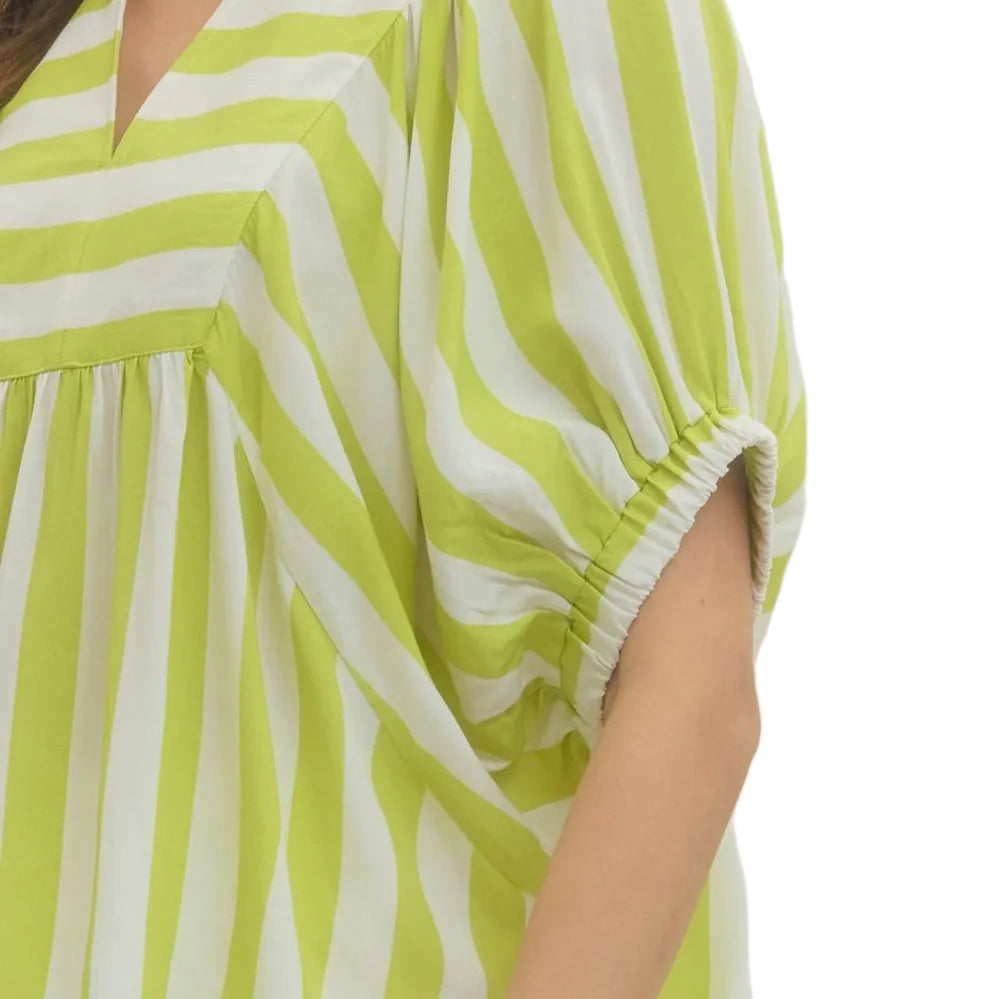 Stripe Print Short Sleeve Top - Lime - Plus & Regular-Apparel-Entro-LouisGeorge Boutique, Women’s Fashion Boutique Located in Trussville, Alabama