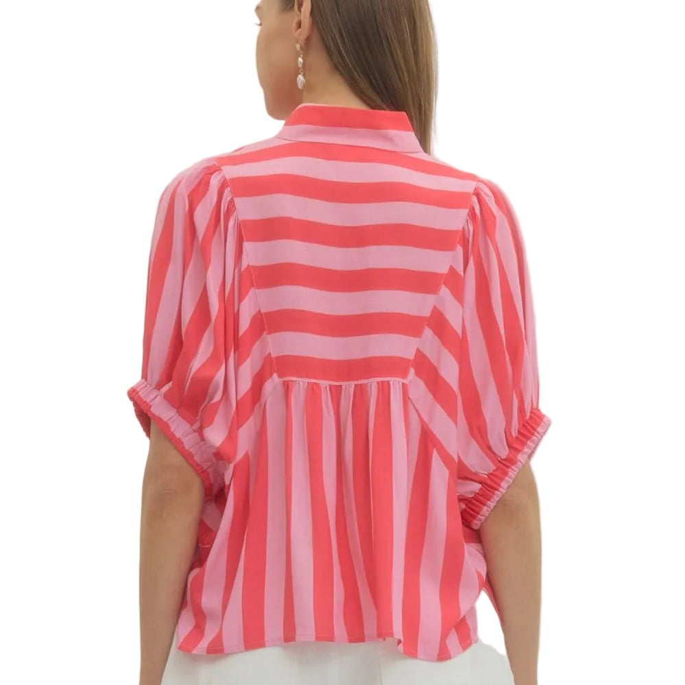 Stripe Print Short Sleeve Top - Pink - Plus & Regular-Apparel-Entro-LouisGeorge Boutique, Women’s Fashion Boutique Located in Trussville, Alabama