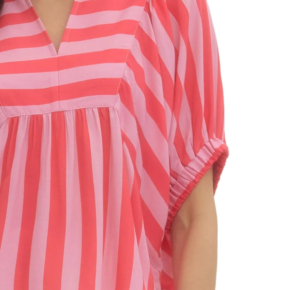 Stripe Print Short Sleeve Top - Pink - Plus & Regular-Apparel-Entro-LouisGeorge Boutique, Women’s Fashion Boutique Located in Trussville, Alabama