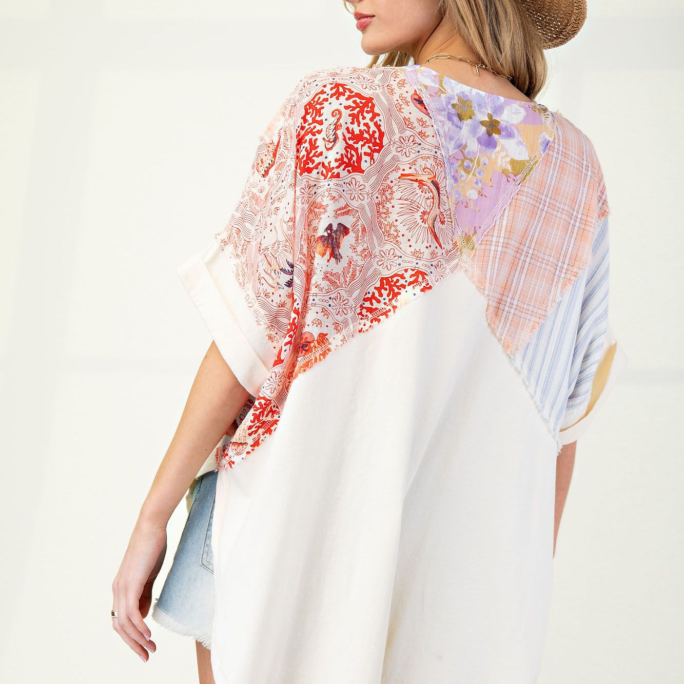 Mix Print Soft Washed Cotton Jersey Tunic by Easel - Ivory - Plus/Regular-Apparel-Easel-LouisGeorge Boutique, Women’s Fashion Boutique Located in Trussville, Alabama