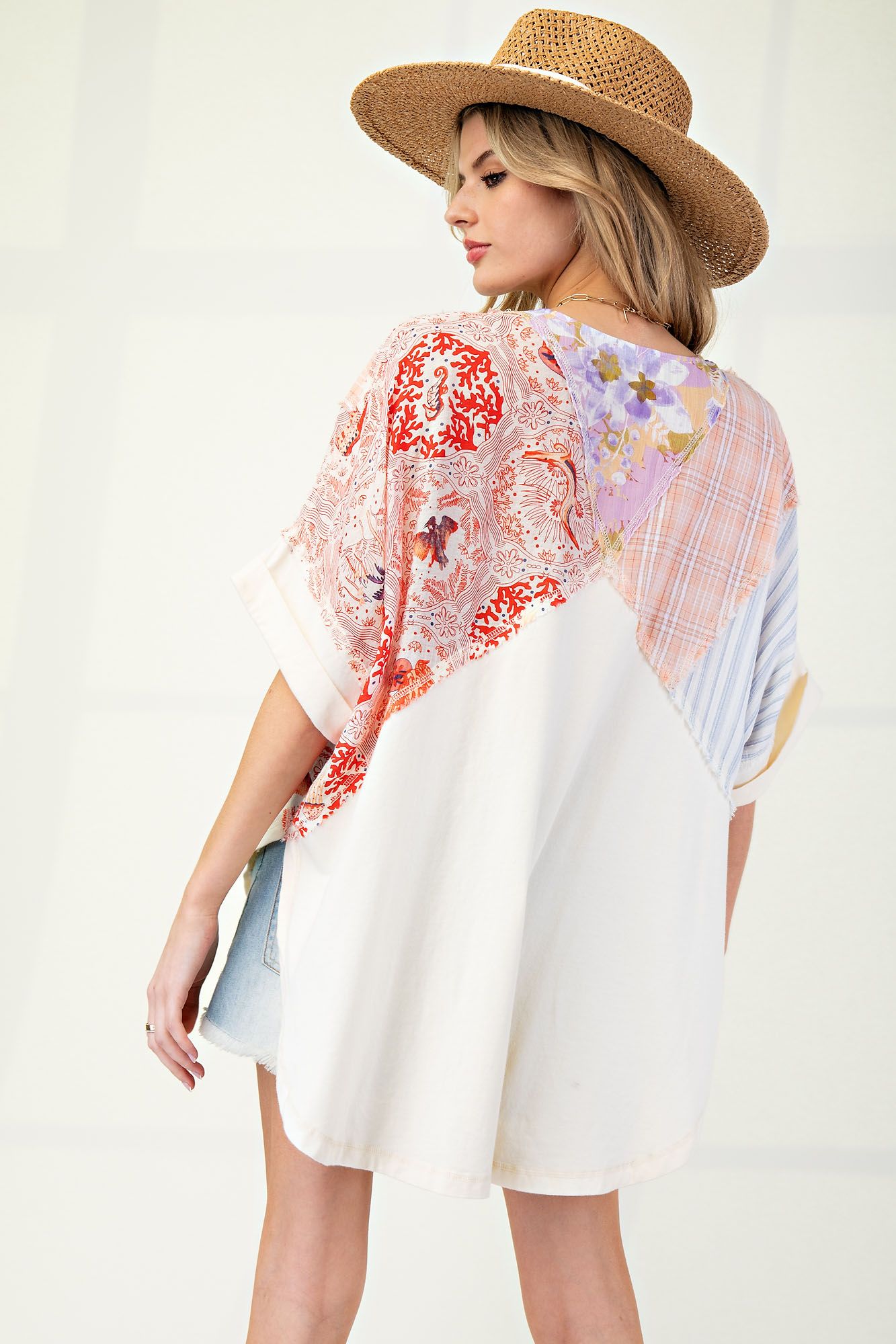 Mix Print Soft Washed Cotton Jersey Tunic by Easel - Ivory - Plus/Regular-Apparel-Easel-LouisGeorge Boutique, Women’s Fashion Boutique Located in Trussville, Alabama