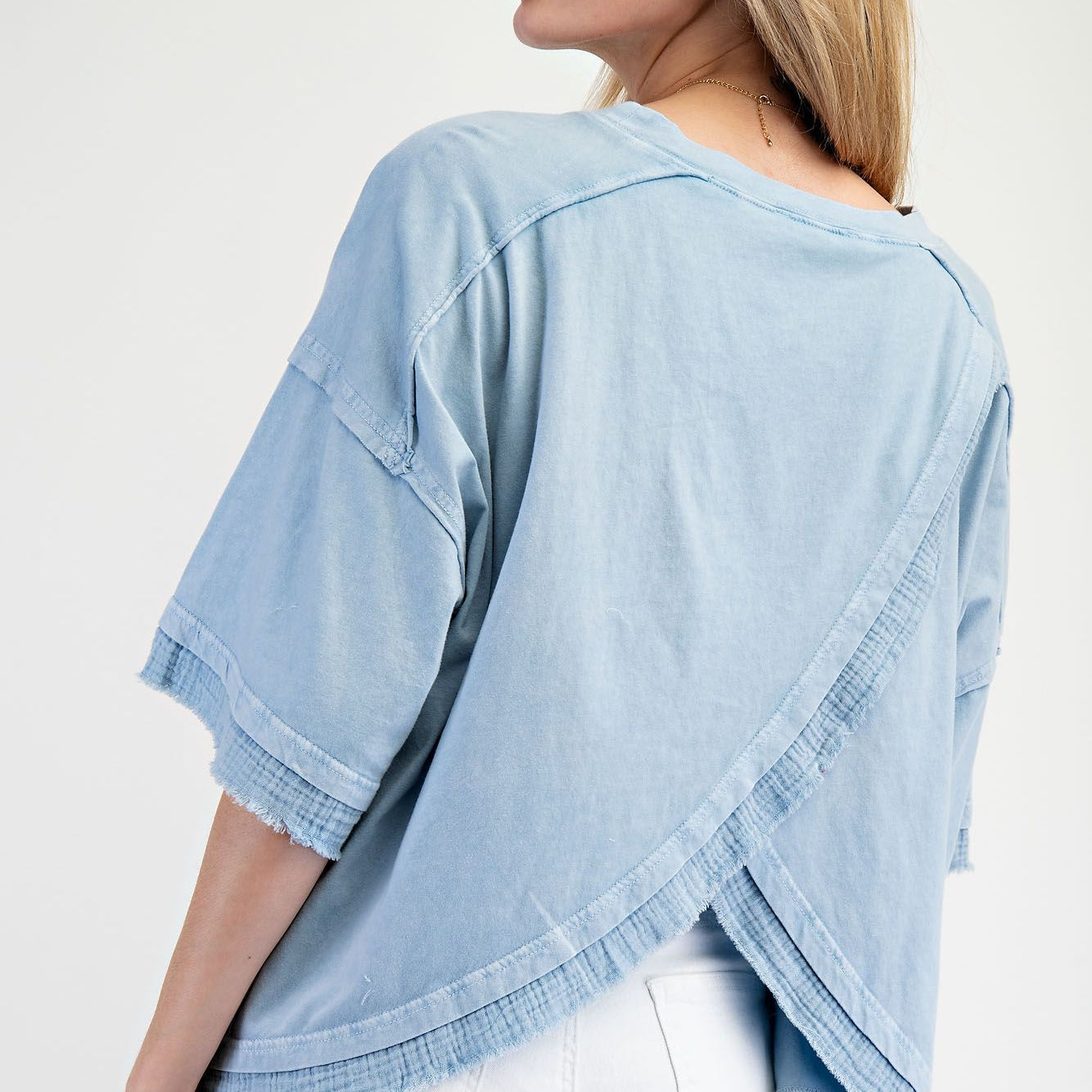 Bow Print Mineral Washed Cotton Knit Top by Easel - Cotton Blue-Apparel-Easel-LouisGeorge Boutique, Women’s Fashion Boutique Located in Trussville, Alabama