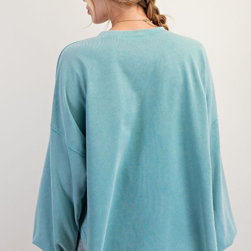 Leopard Star Patch Mineral Washed Knit Top - Faded Teal - Plus/Regular-Apparel-Easel-LouisGeorge Boutique, Women’s Fashion Boutique Located in Trussville, Alabama