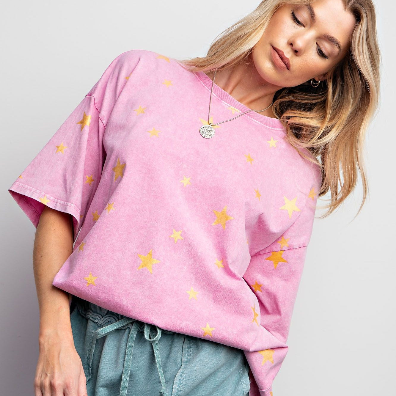 Gold Star Mineral Washed Cotton Knit Top by Easel - Barbie Pink - Plus/Regular-Apparel-Easel-LouisGeorge Boutique, Women’s Fashion Boutique Located in Trussville, Alabama