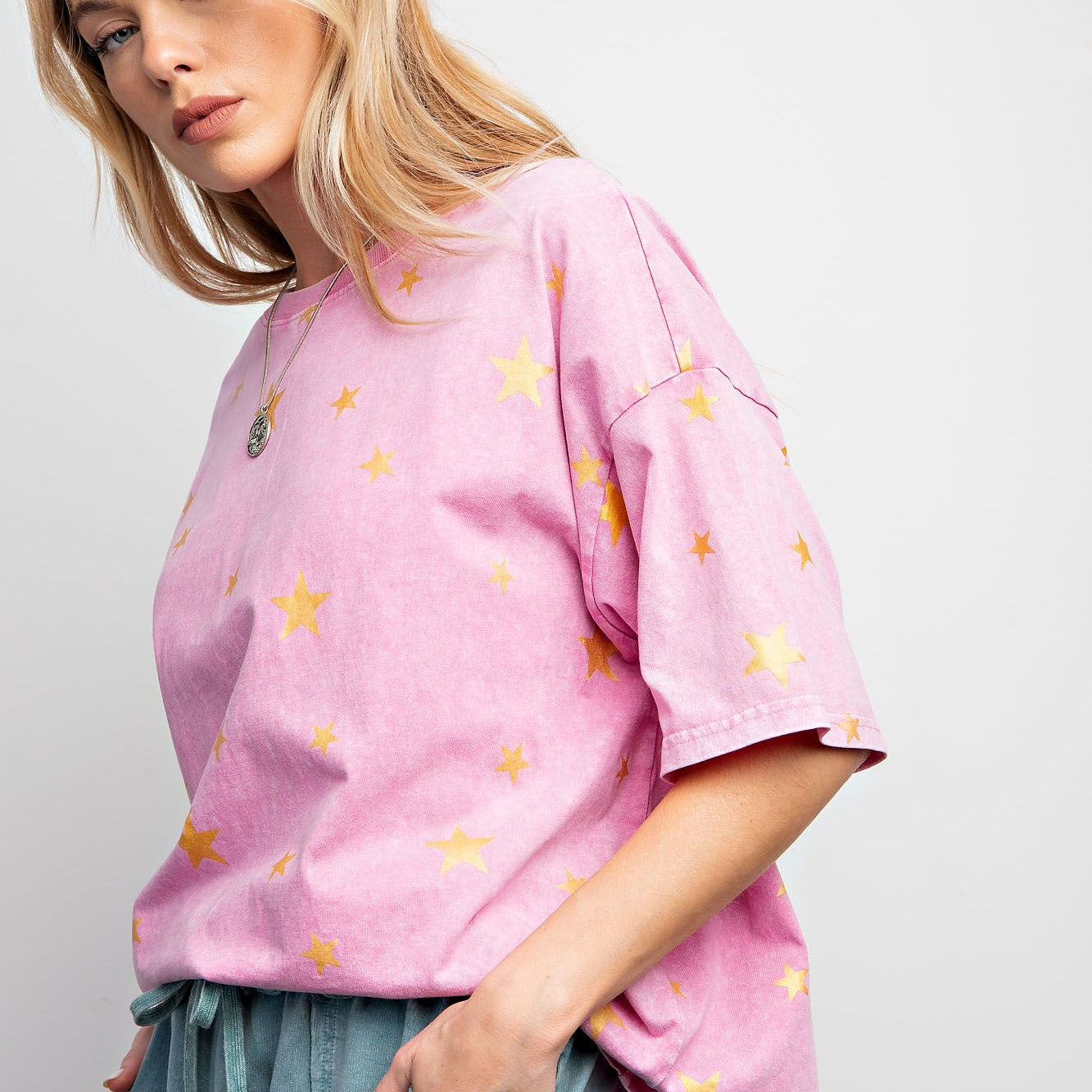 Gold Star Mineral Washed Cotton Knit Top by Easel - Barbie Pink - Plus/Regular-Apparel-Easel-LouisGeorge Boutique, Women’s Fashion Boutique Located in Trussville, Alabama