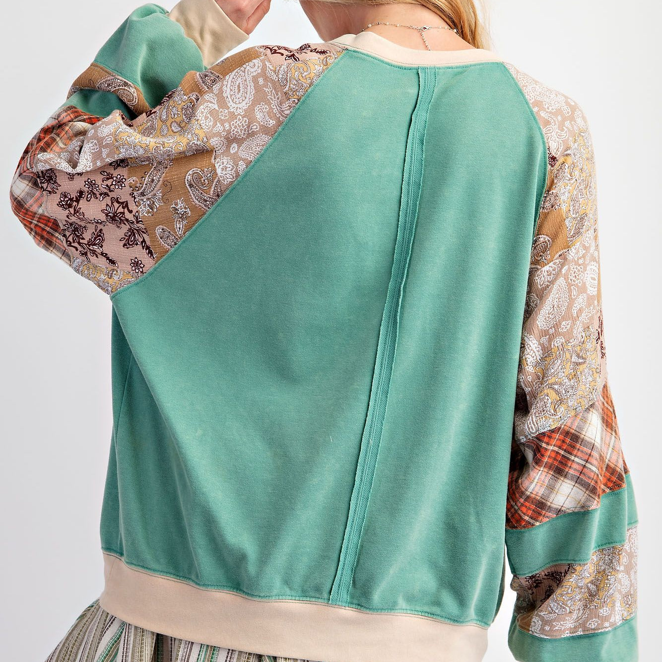 Mixed Print Mineral Washed Top by Easel - Plus/Regular - Atlantis Green-Apparel-Easel-LouisGeorge Boutique, Women’s Fashion Boutique Located in Trussville, Alabama